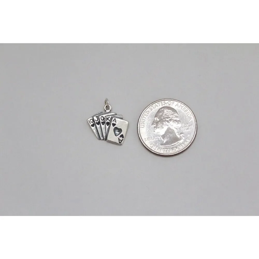 Sterling Silver Royal Flush Cards Charm - Picture 3 of 4